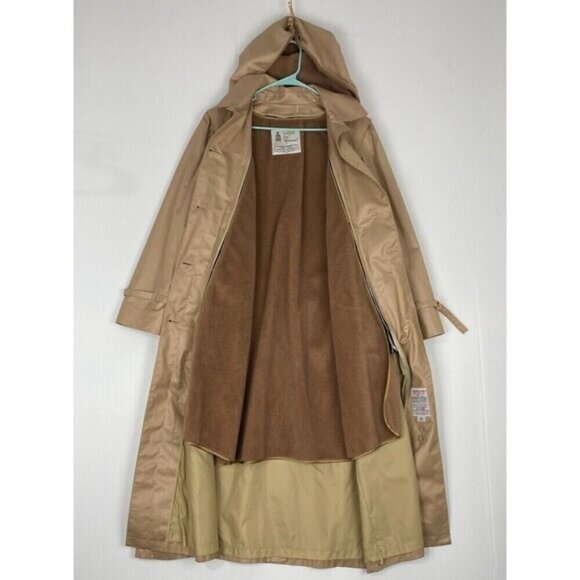 Retro London Fog Tan Belted Trench Coat Size 12 Reg Removable Hood - Picture 2 of 16